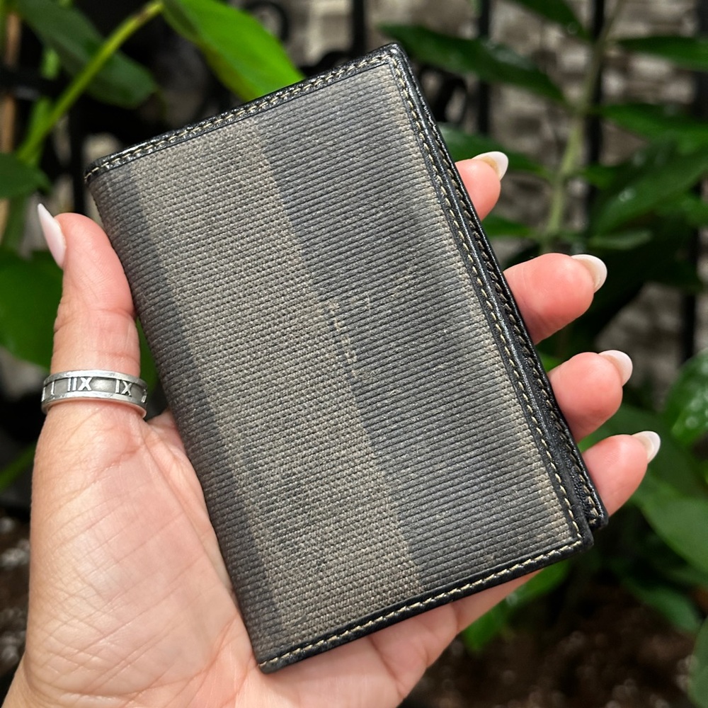 Vintage Fendi Pequin Stripe Leather Card Wallet Made in Italy